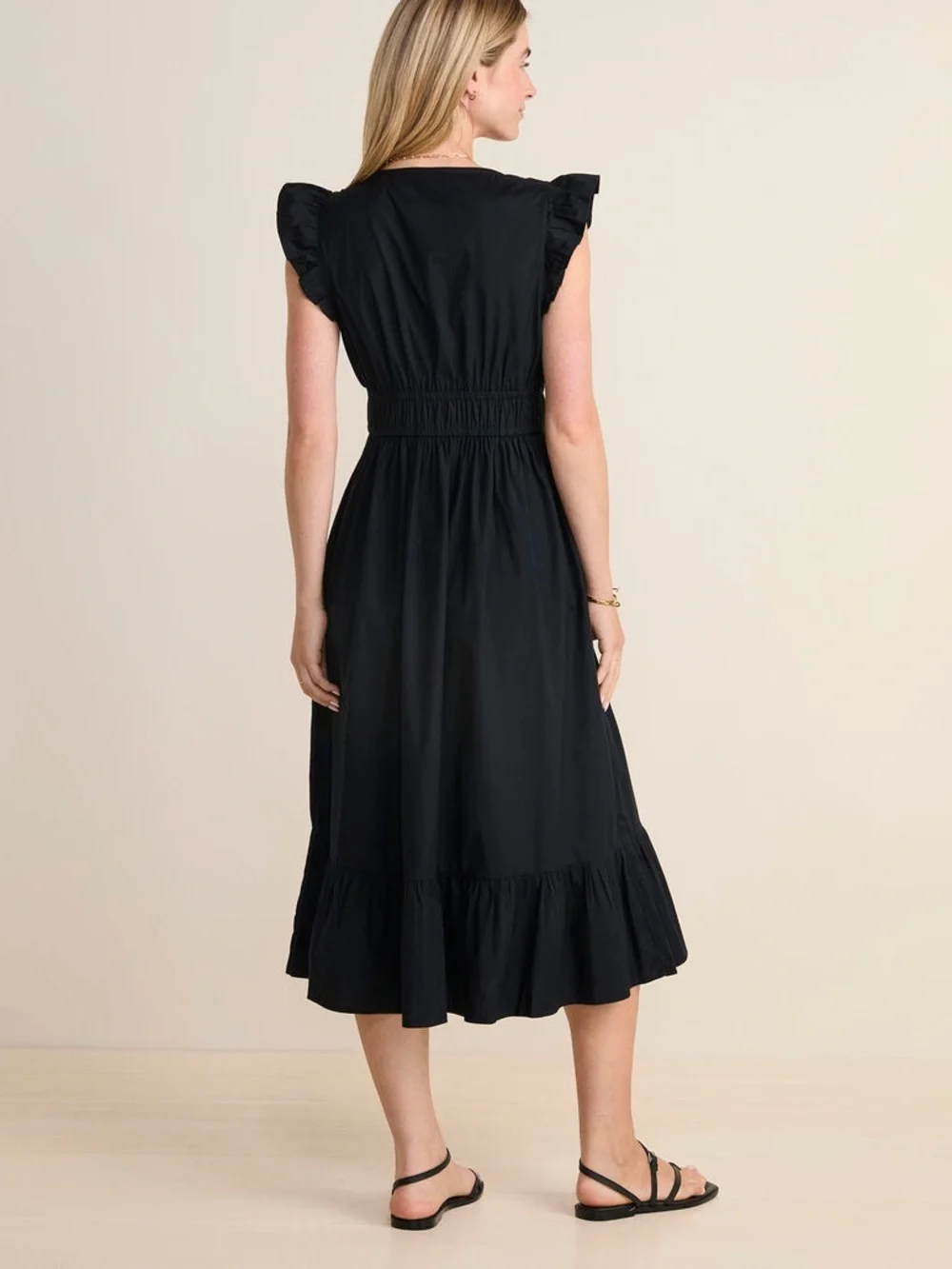 Vineyard Vines Black V-Neck Ruffle Midi Dress - Picture 2 of 5